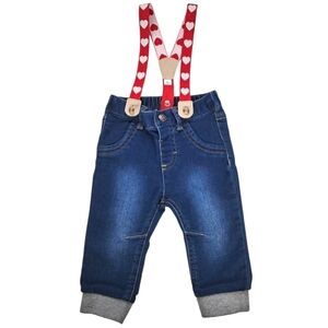 Cat & Jack Denim Overalls with Red Heart Suspenders Size 6-9 Months